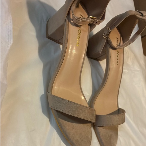 Tan Suede Heels with Ankle Strap - Picture 2 of 7